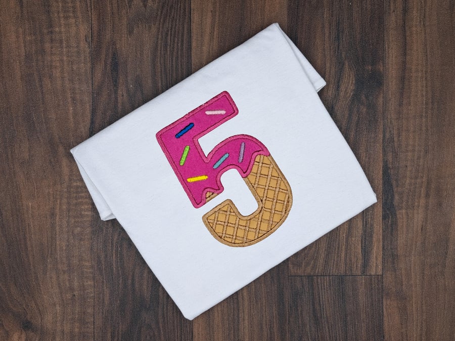 Personalised 5th Birthday Girl Shirt, High Five Birthday Outfit, Pink Ice Cream