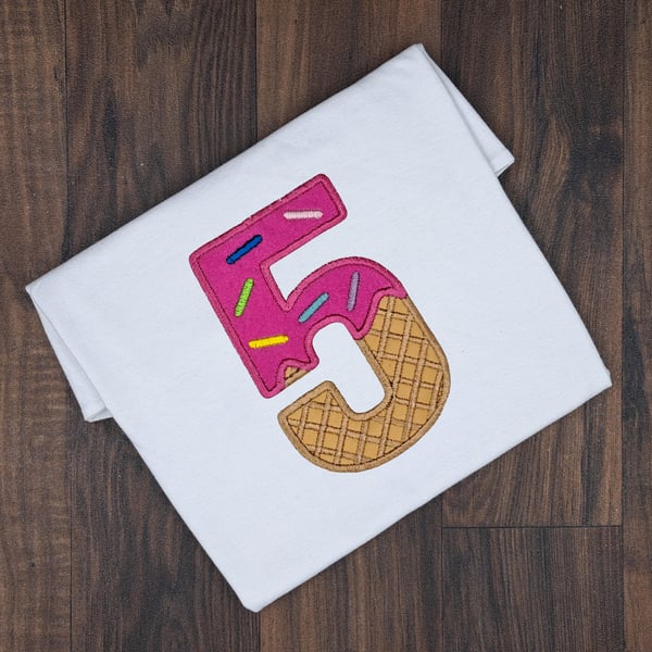 Personalised 5th Birthday Girl Shirt, High Five Birthday Outfit, Pink Ice Cream