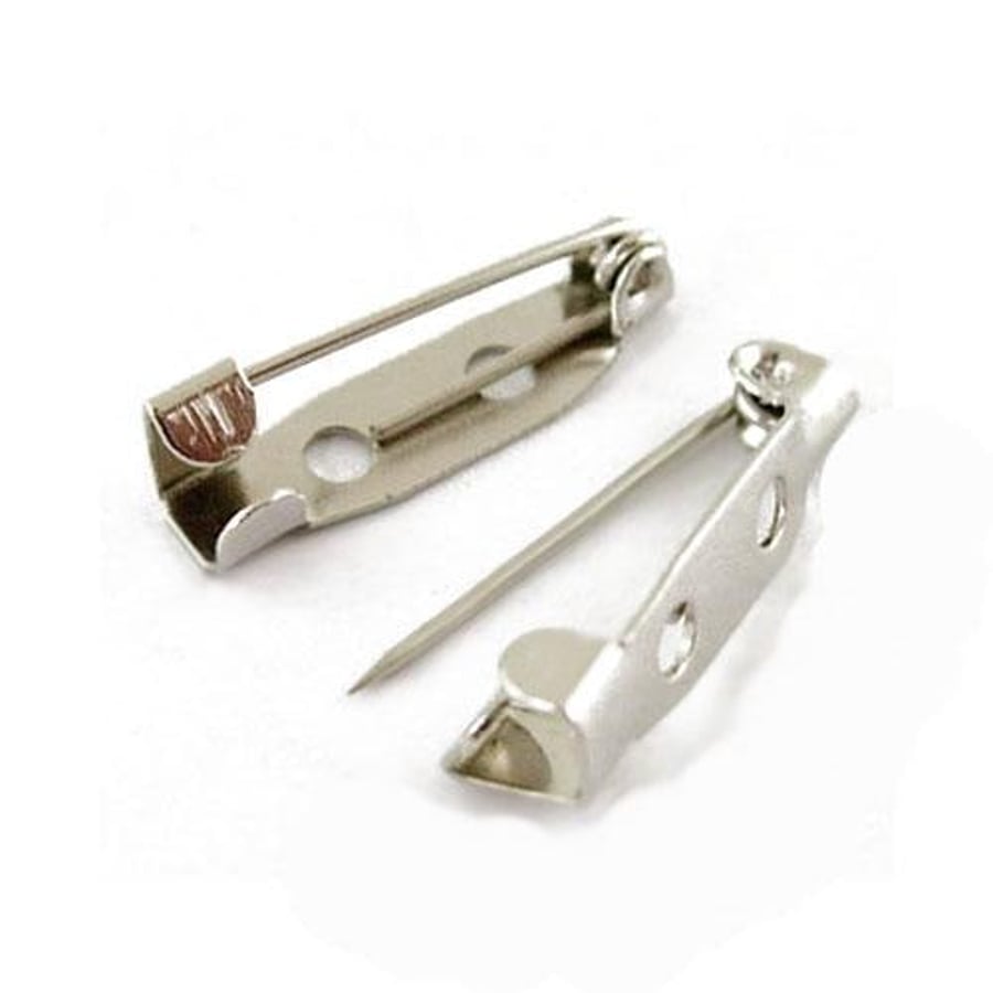 Iron Brooch Backs - Platinum, 5mm x 20mm - Pack of 50x - Durable Findings for Je