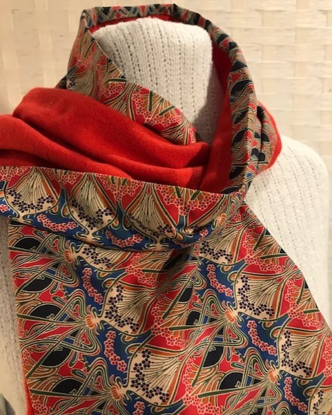 Liberty of London Print Long Scarf.Cotton Tana Lawn and Velvet  