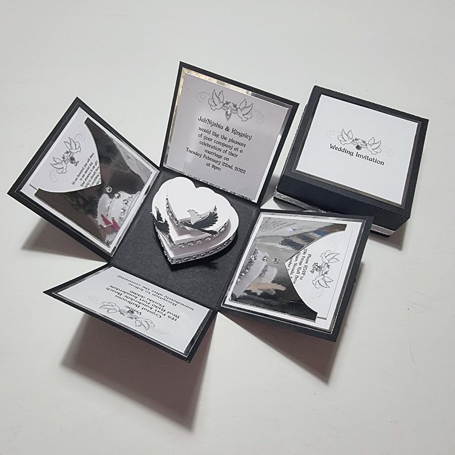 Black & Silver Exploding Wedding Invitation Boxes - Luxury Invites - 