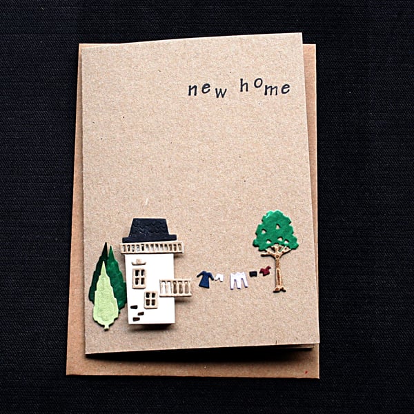 New Home - small cream house - Handcrafted New Home Card - dr18-0023