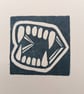 A6 Card & Envelope, Vampire Fangs linocut, hand printed - Image 2