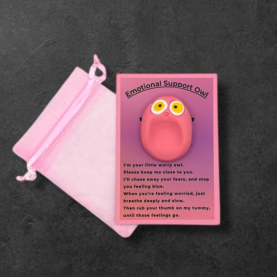 Pink Worry Stone Owl - Emotional Support Owl Fidget Stone