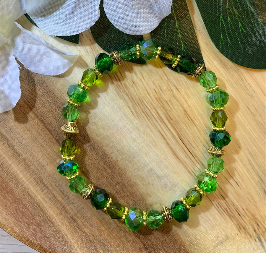 Emerald Crystals Celtic Style Bead Bracelet