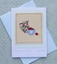 Strawberries & Cream! Handstitched miniature on card perfect for summer Birthday