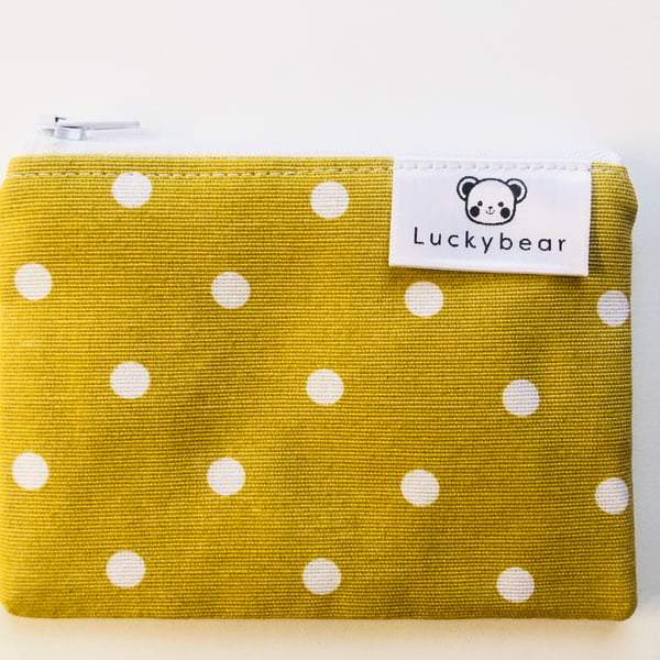 Mustard polka dot coin purse, ochre purse, mustard zip pouch, spotty purse