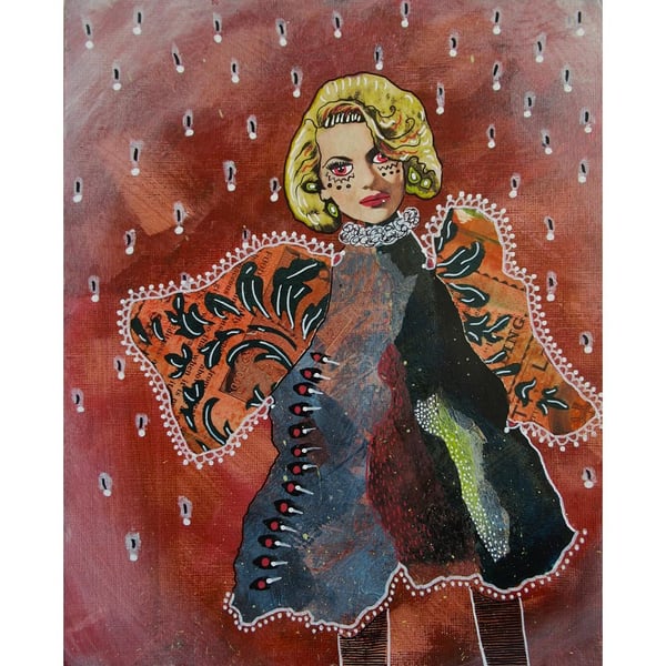 Female Figure Painting Surreal Vintage Woman Angel Weird Outsider Collage Art