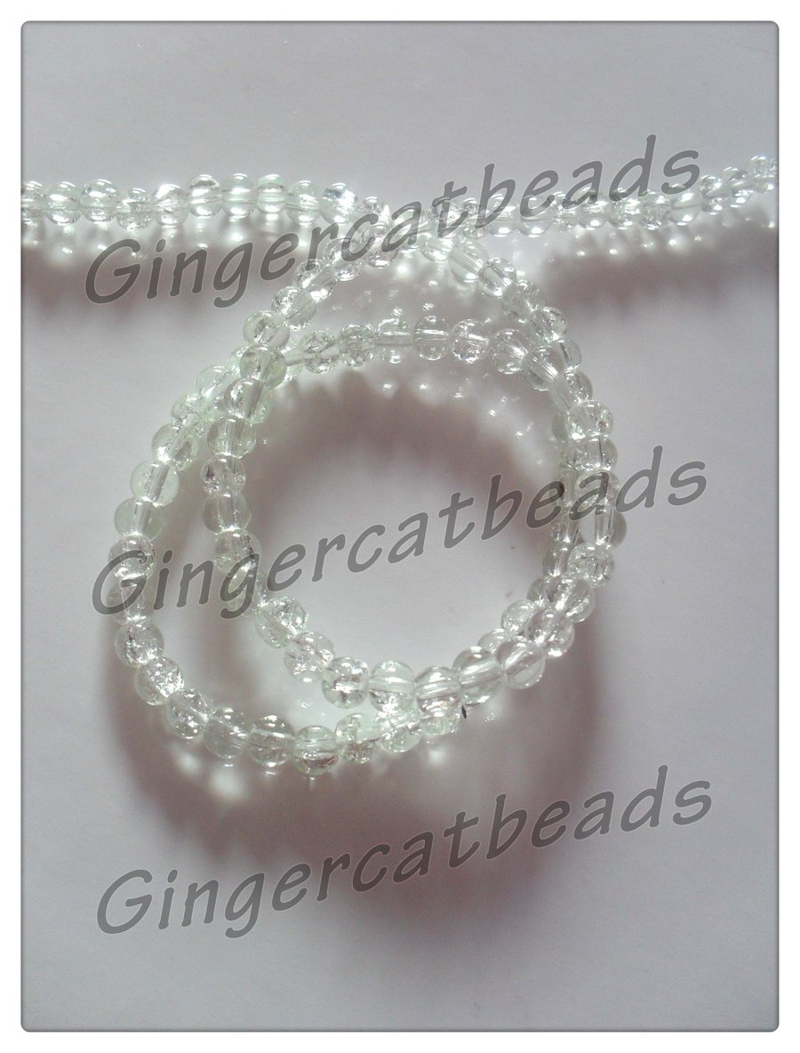 100 x Crackle Glass Beads - Round - 4mm - Clear 