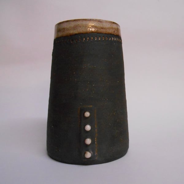 Vase Black clay 4 dots.