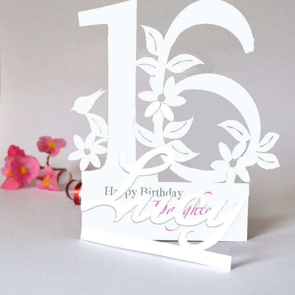 Personalised 16th 3D Birthday Card for a Daughter, Granddaughter, Niece etc.