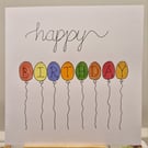 Colourful balloons Happy Birthday wishes handmade card watercolours 