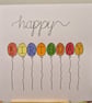Colourful balloons Happy Birthday wishes handmade card watercolours 