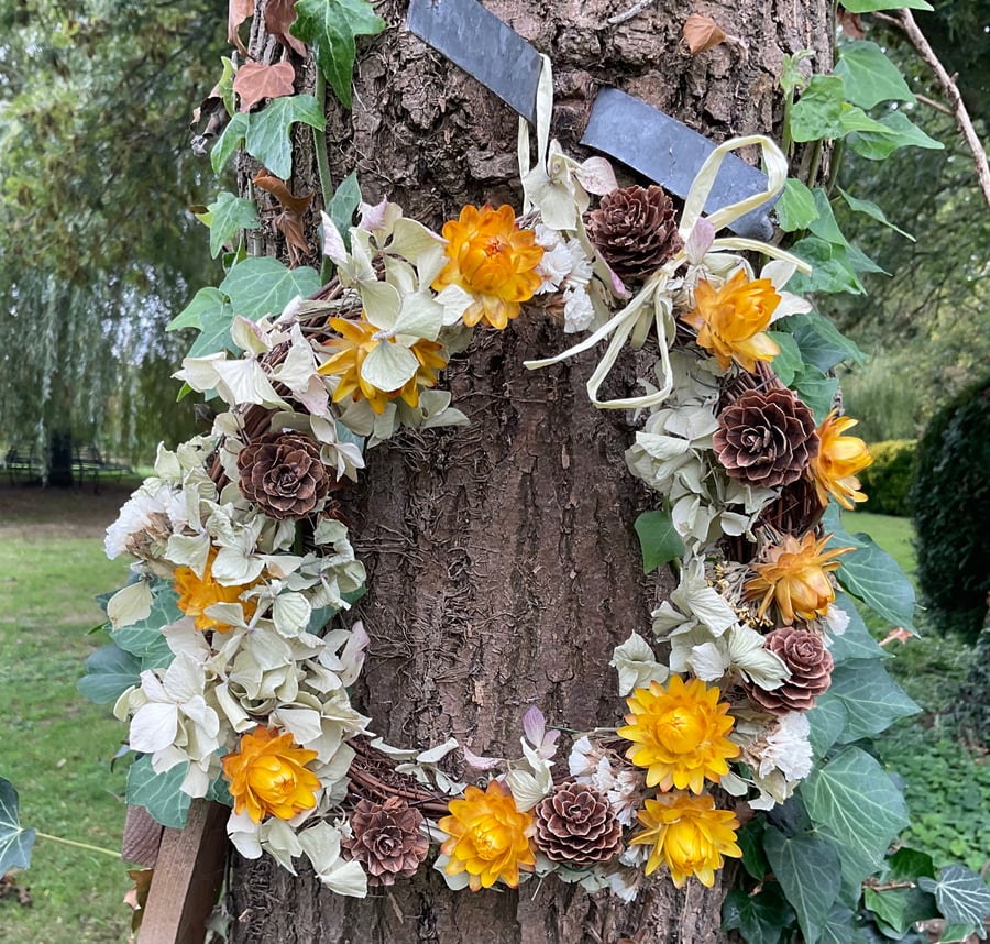 Dried Flower wreath - yellow and brown Woodland vibes for home decor