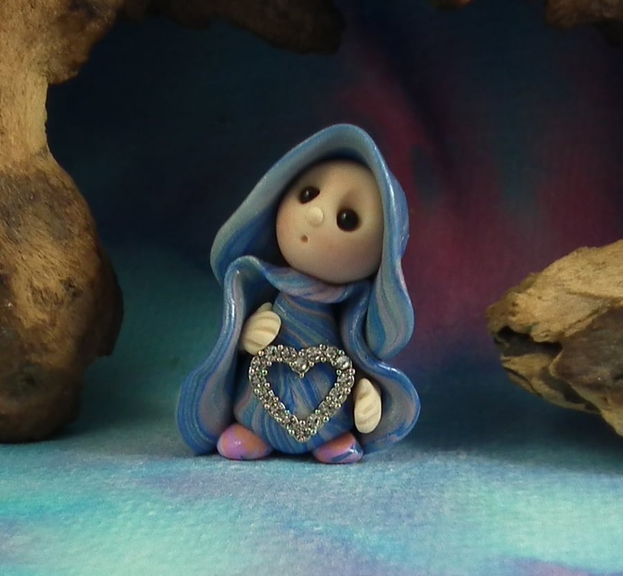 Tiny Valentine Gnome 'Valeri' with heart 1.5" OOAK Sculpt by Ann Galvin
