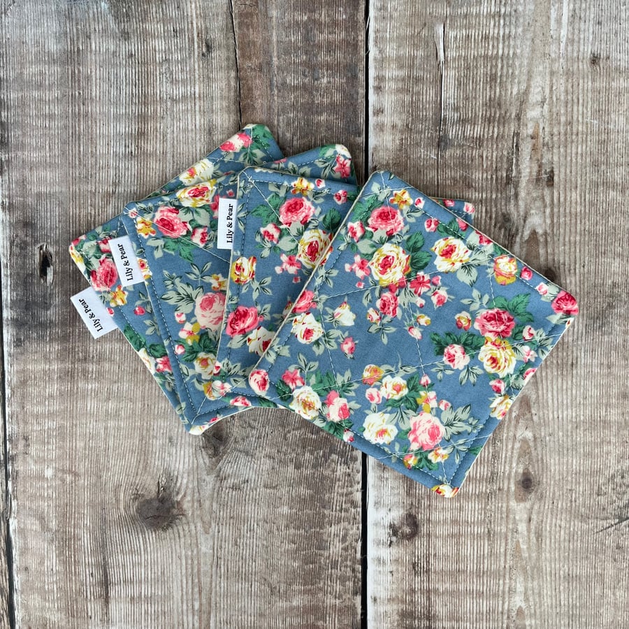 Coasters Set of 4, Floral Square Coasters