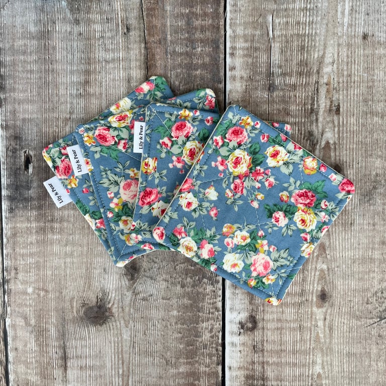 Coasters Set of 4, Floral Square Coasters