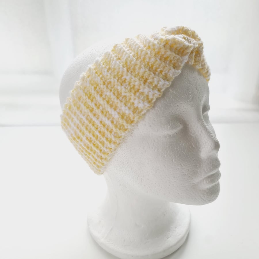 Yellow & White Ear Warmer, Lemon Crochet Twisted Headband