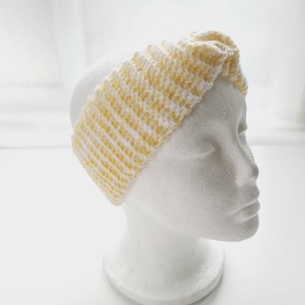 Yellow & White Ear Warmer, Lemon Crochet Twisted Headband