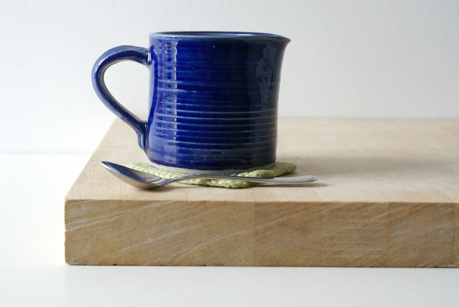 Cafe style pouring jug for milk - hand thrown in stoneware and glazed in blue