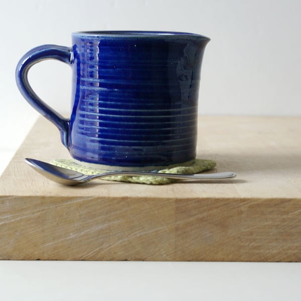 Cafe style pouring jug for milk - hand thrown in stoneware and glazed in blue