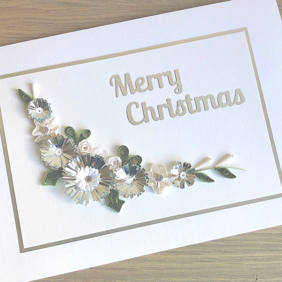 Special Christmas card handmade with quilled flowers