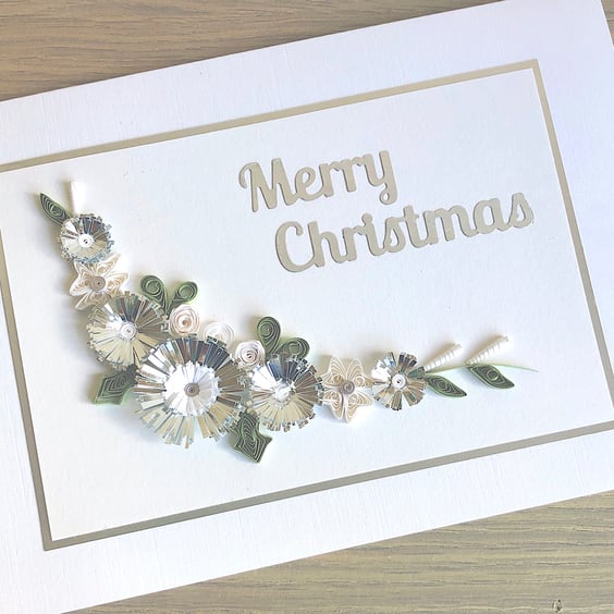 Special Christmas card handmade with quilled flowers