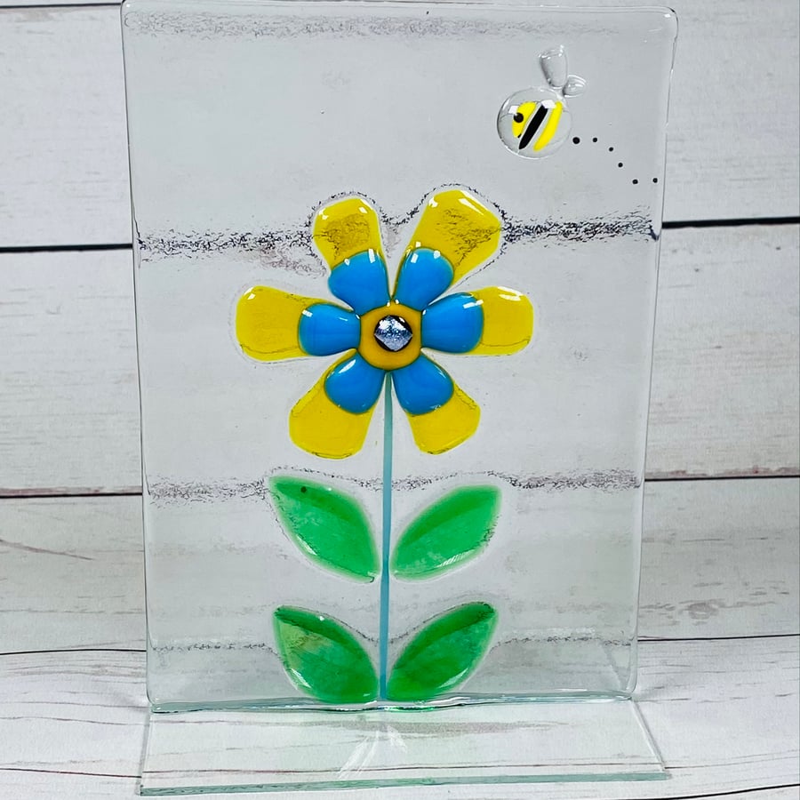 Fused glass free standing art panel