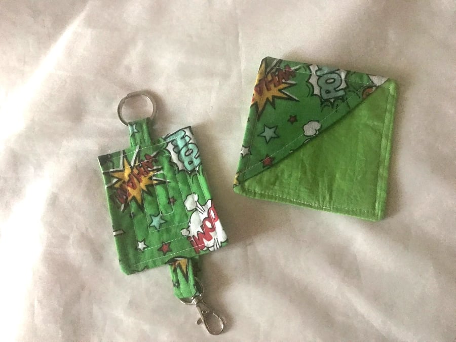 Green Fabric Corner Bookmark and Keyring Gift Set
