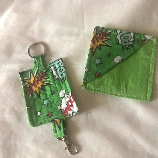 Green Fabric Corner Bookmark and Keyring Gift Set - Folksy