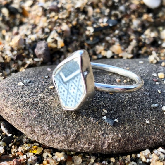 Sea Pottery Sterling Silver Ring - Size P - 1089