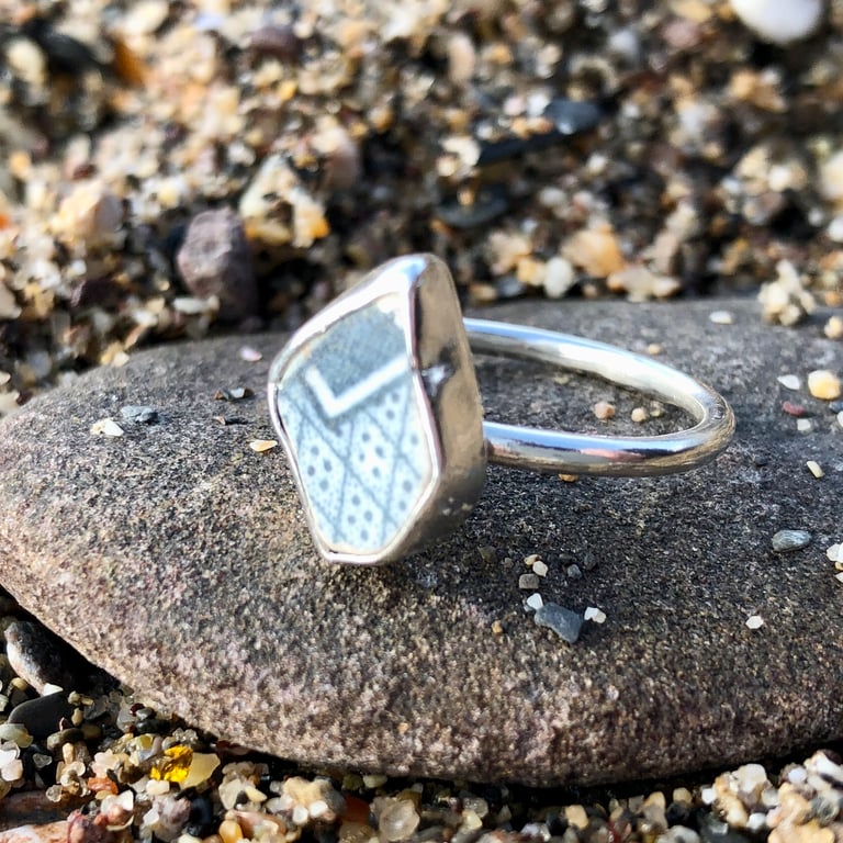 Sea Pottery Sterling Silver Ring - Size P - 1089
