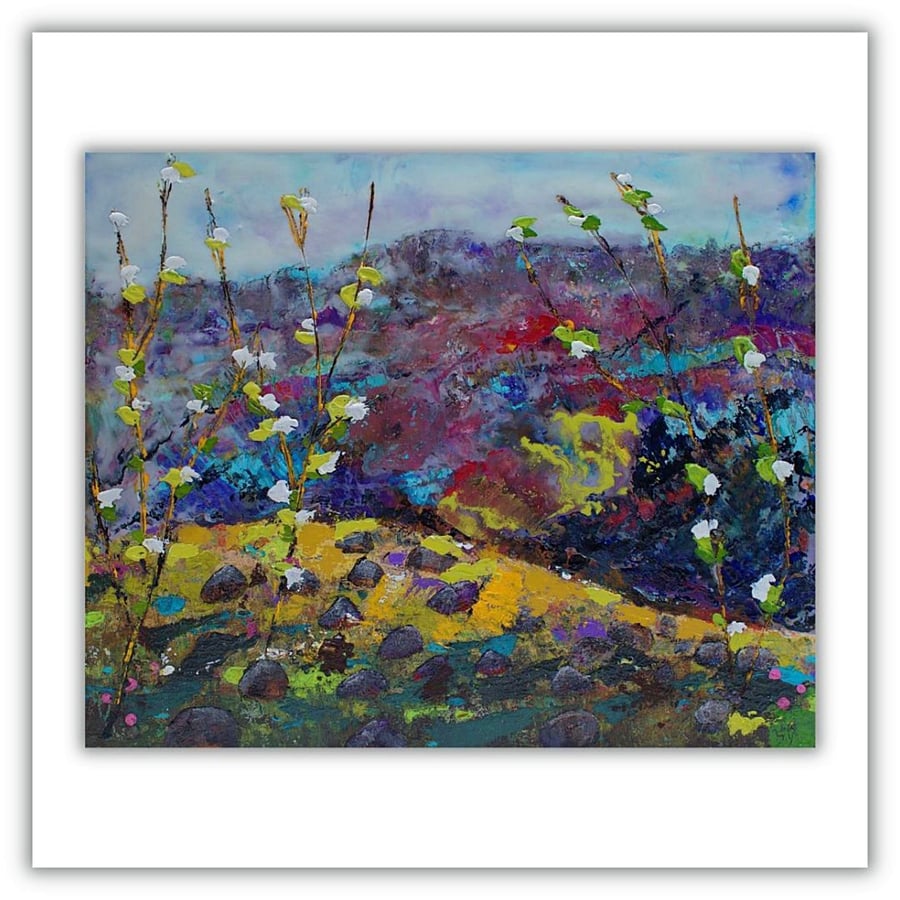 An original encaustic painting - hot wax and oil - Scottish landscape - framed