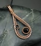 Copper Wire Weave Drop Pendant with Black Beads - Image 1