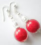Murano glass earrings with red lentil beads Swarovski and sterling silver.   