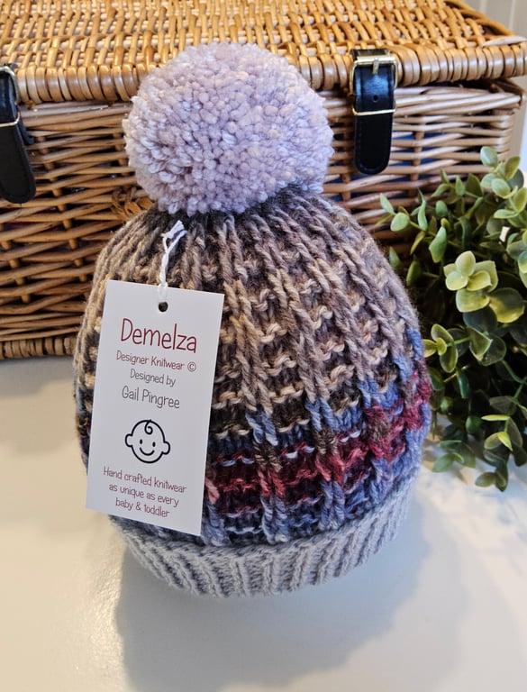 Baby Pompom Beanie Hat with Merino Wool 9-18 months 