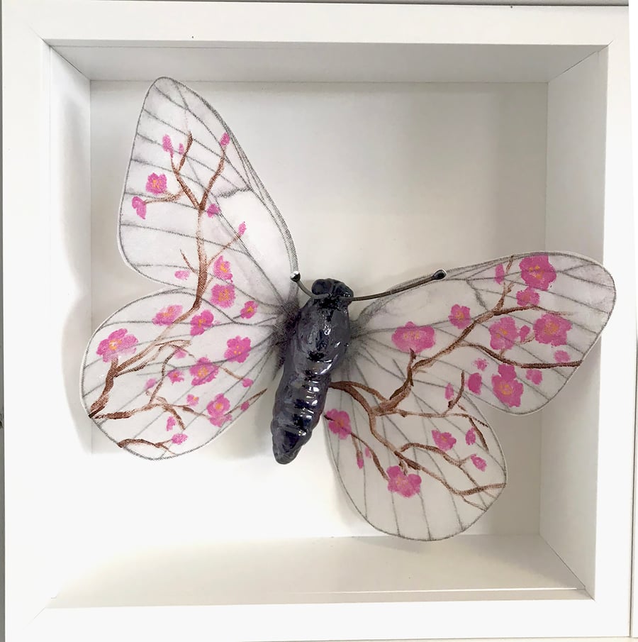 Ceramic Porcelain Butterfly with Handpainted Wings - Josephine