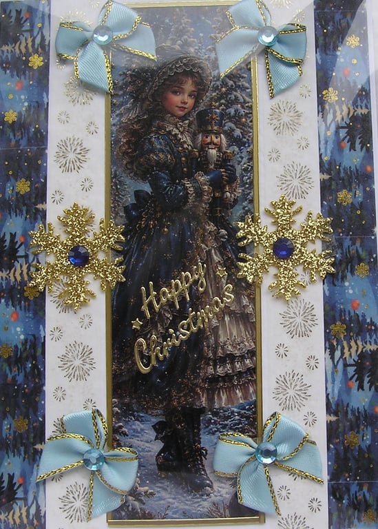Hand Crafted Decoupage Chistmas Card - Happy Christmas (3390) Nutcracker Girl