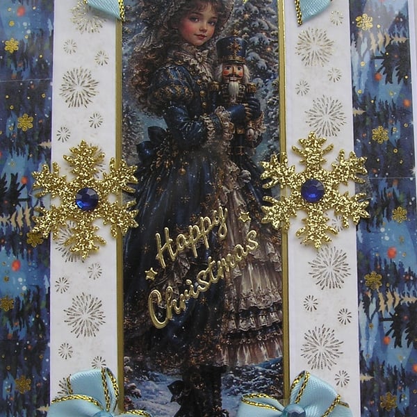 Hand Crafted Decoupage Chistmas Card - Happy Christmas (3390) Nutcracker Girl