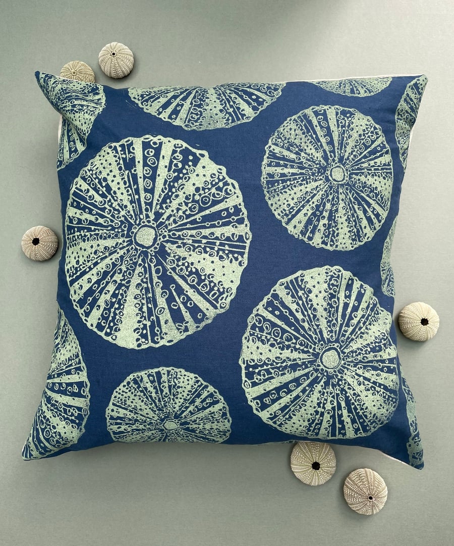 Sea Urchin Cushion - Handprinted Linocut