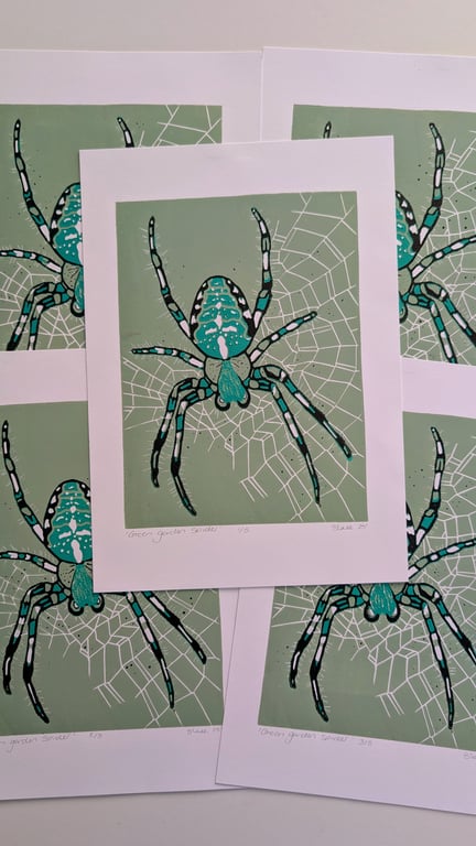 Green Garden Spider Lino Print 