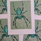 Green Garden Spider Lino Print 