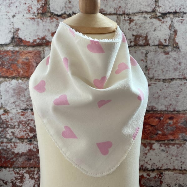 Baby Dribble Bib Bandana One Size Cotton Bamboo Towelling White Pink Hearts