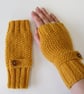 Fingerless Gloves in Mustard Aran Wool  - Image 4