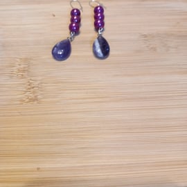 Amethyst and pearl drp earrings for pierced ears