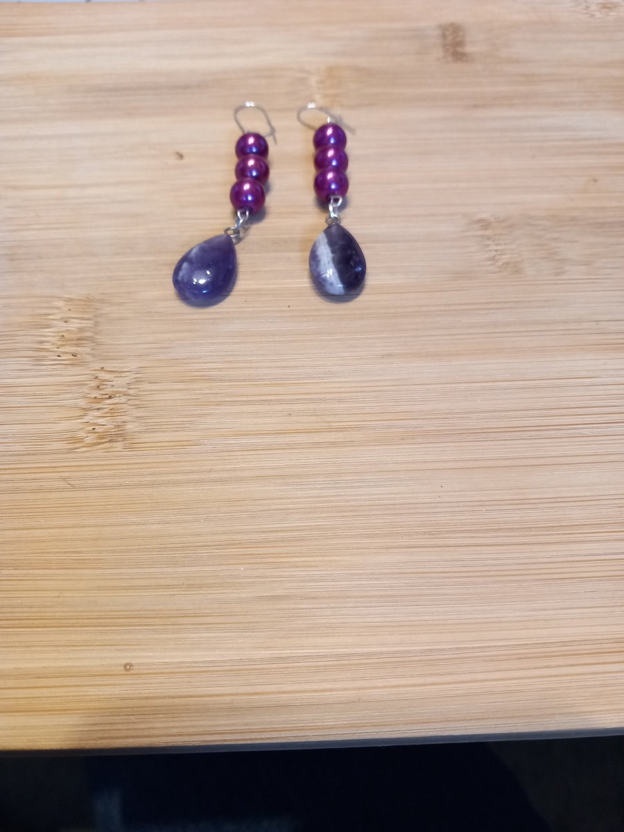 Amethyst and pearl drp earrings for pierced ears