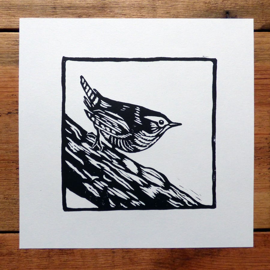 Wren - linocut print of a jenny wren