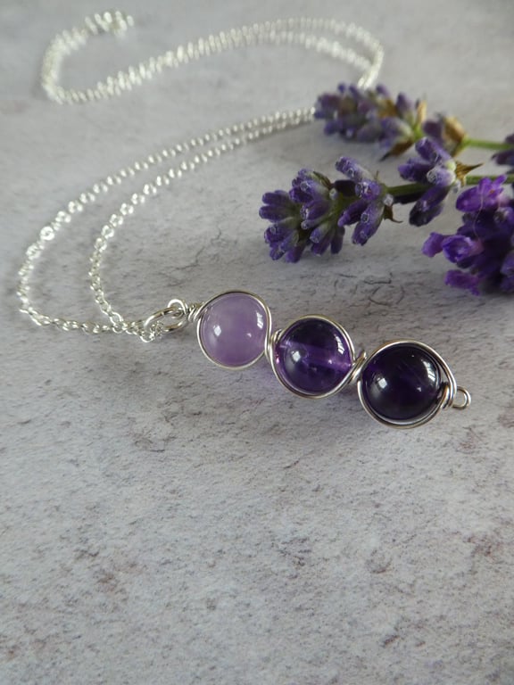 sterling silver and amethyst pendant, shades of amethyst necklace