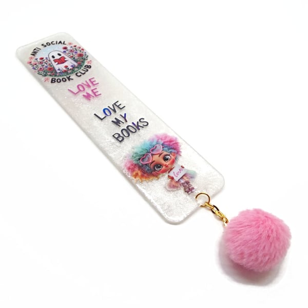 Handmade Bookmark in Pearl White with Ghost and Rainbow Girl