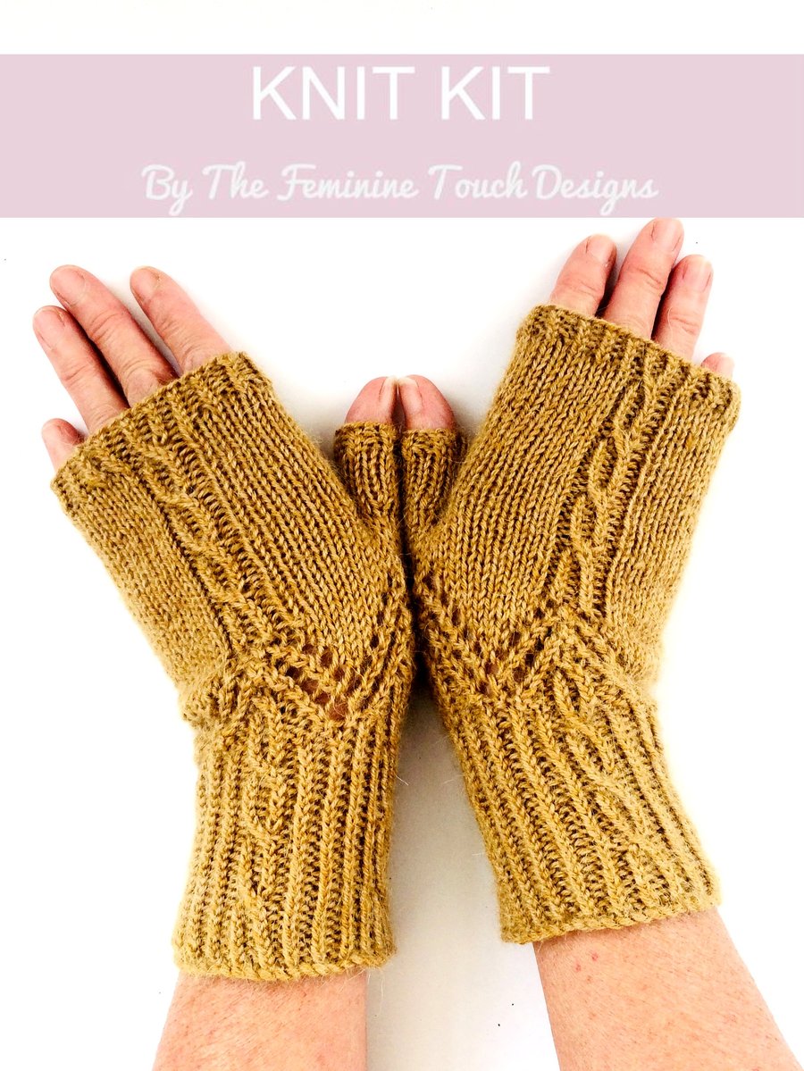 Fingerless Gloves Knitting Kit - Wool & Alpaca  WHITE ONLY - Seconds Sunday